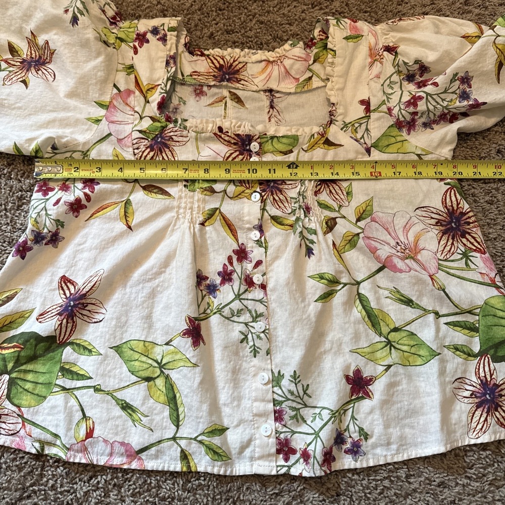 Christian Siriano New York Floral Print Cropped Square Neck Blouse Sz Medium - Picture 4 of 7
